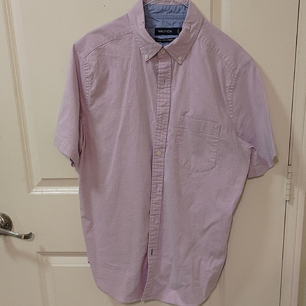 Nautica Men's Light Pink/Purple Button Down Shirt